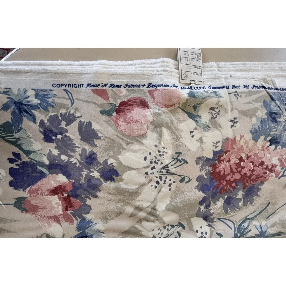 Vtg 1987 House 'N Home Pink Purple Teal Floral Drapery Fabric 54